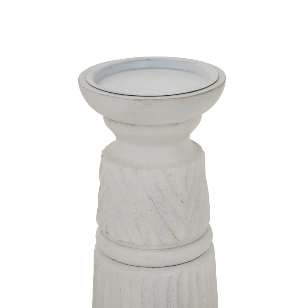 Large White Carved Candle Holder - White