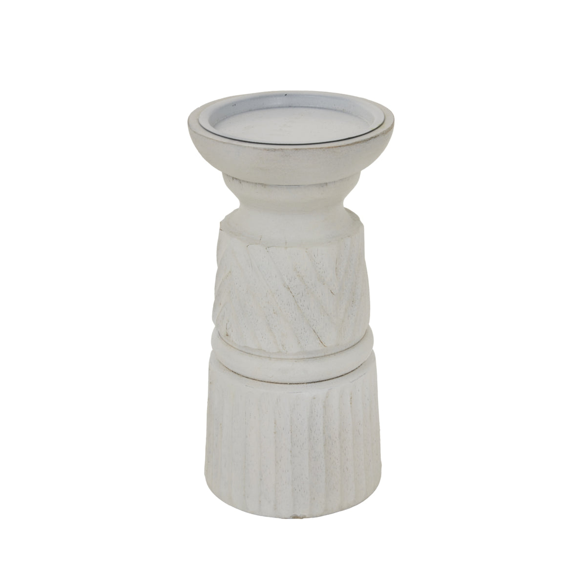 White Carved Candle Holder - White