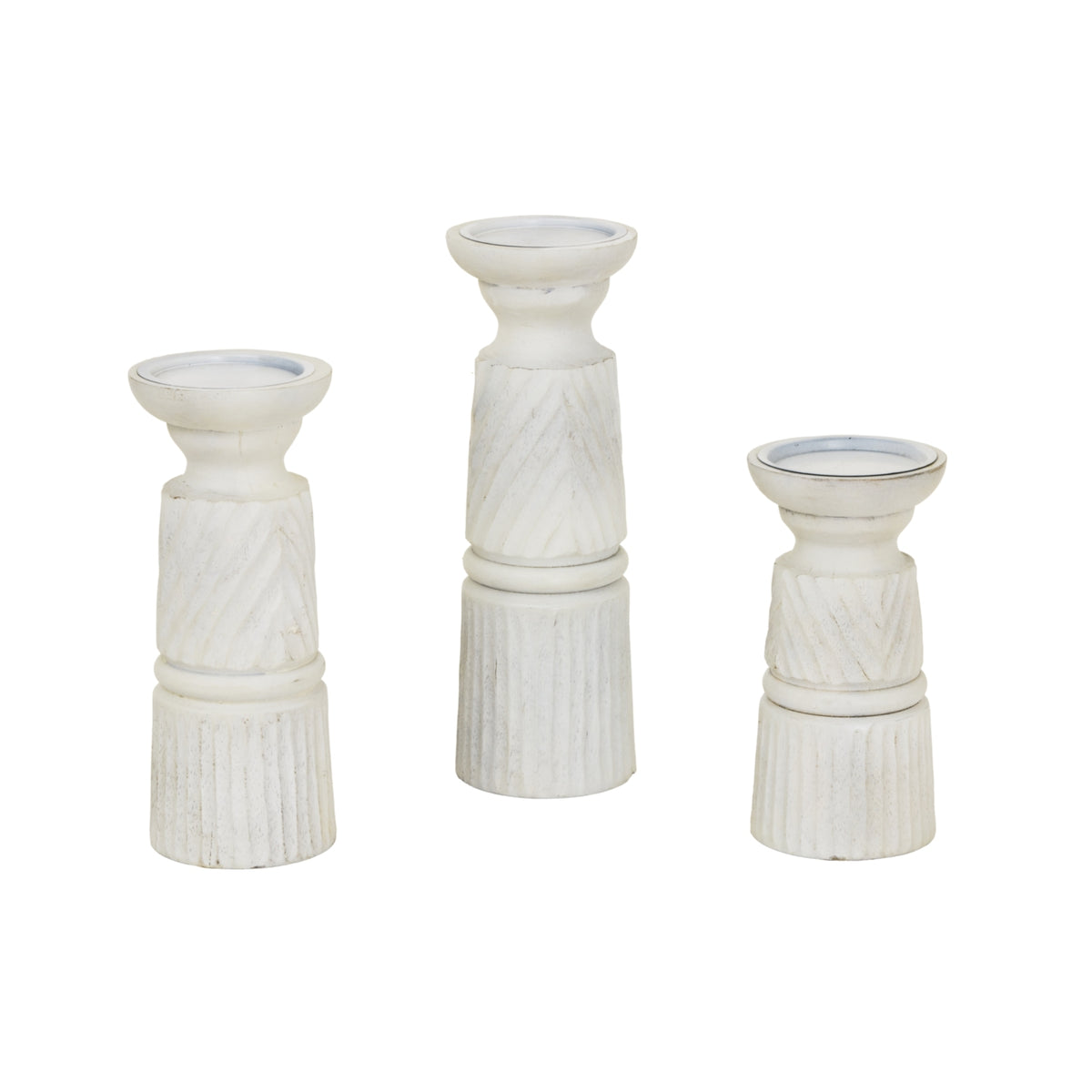 Medium White Carved Candle Holder - White
