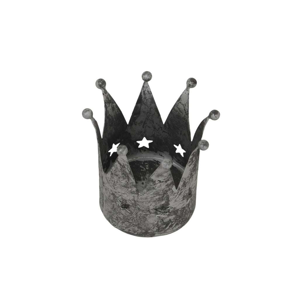 Antique Silver Crown Tealight Holder - Silver