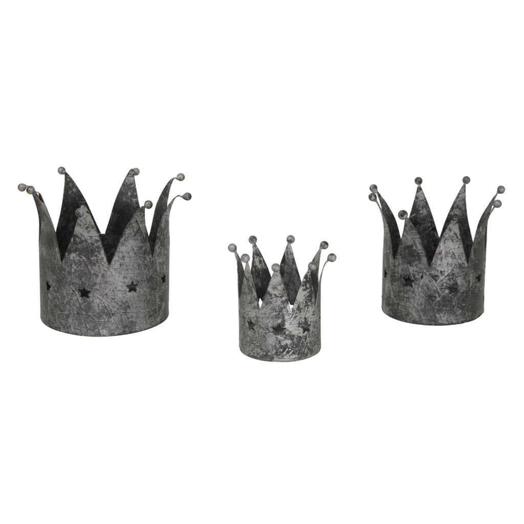 Antique Silver Crown Tealight Holder - Silver