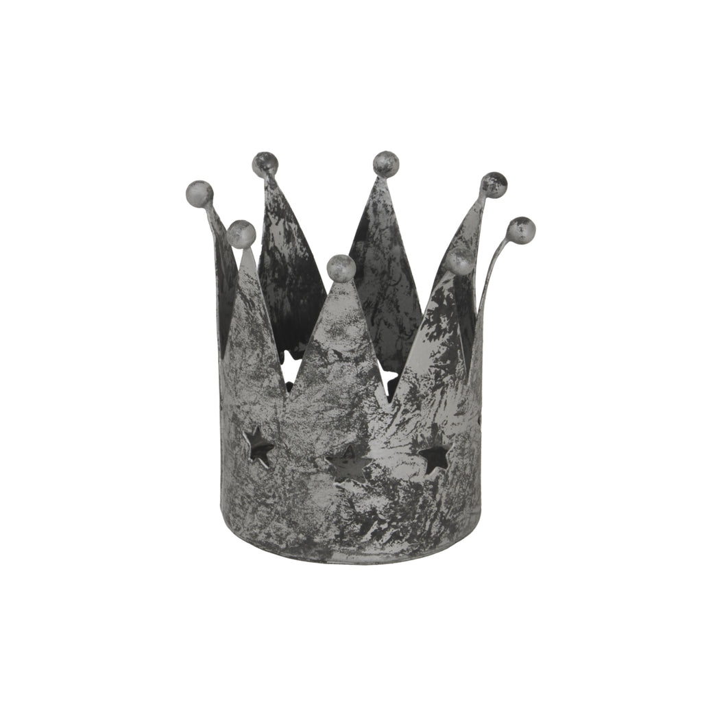 Antique Silver Crown Tealight Holder - Silver