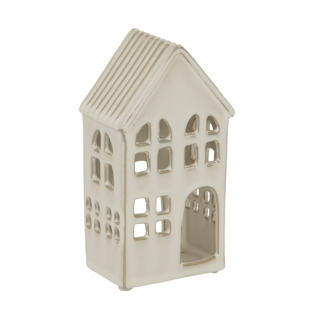 White Ceramic House Tea Light Holder - White