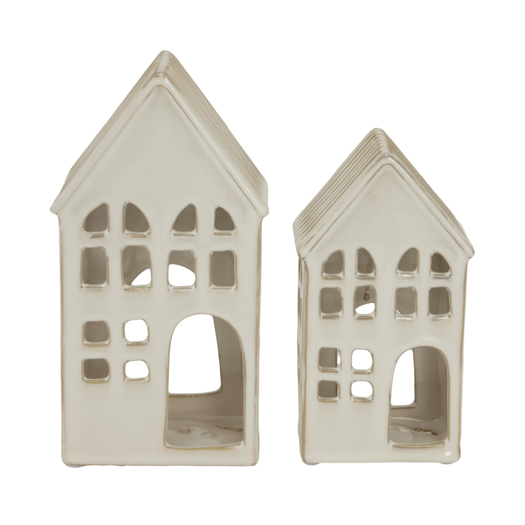 Large White Ceramic House Tea Light Holder - White