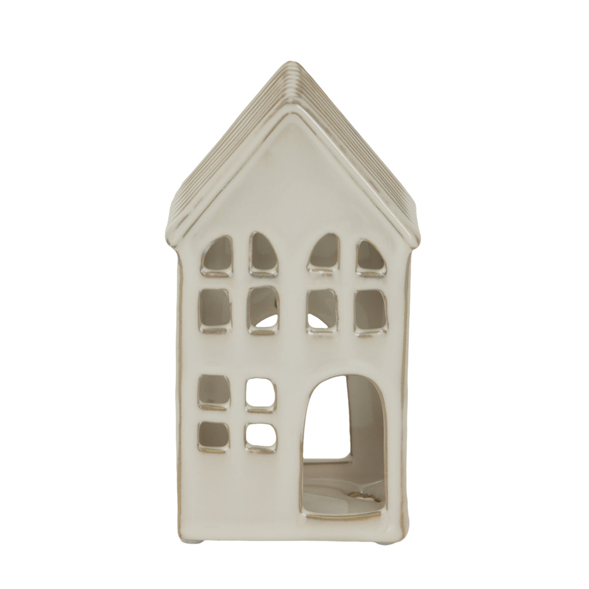 Large White Ceramic House Tea Light Holder - White