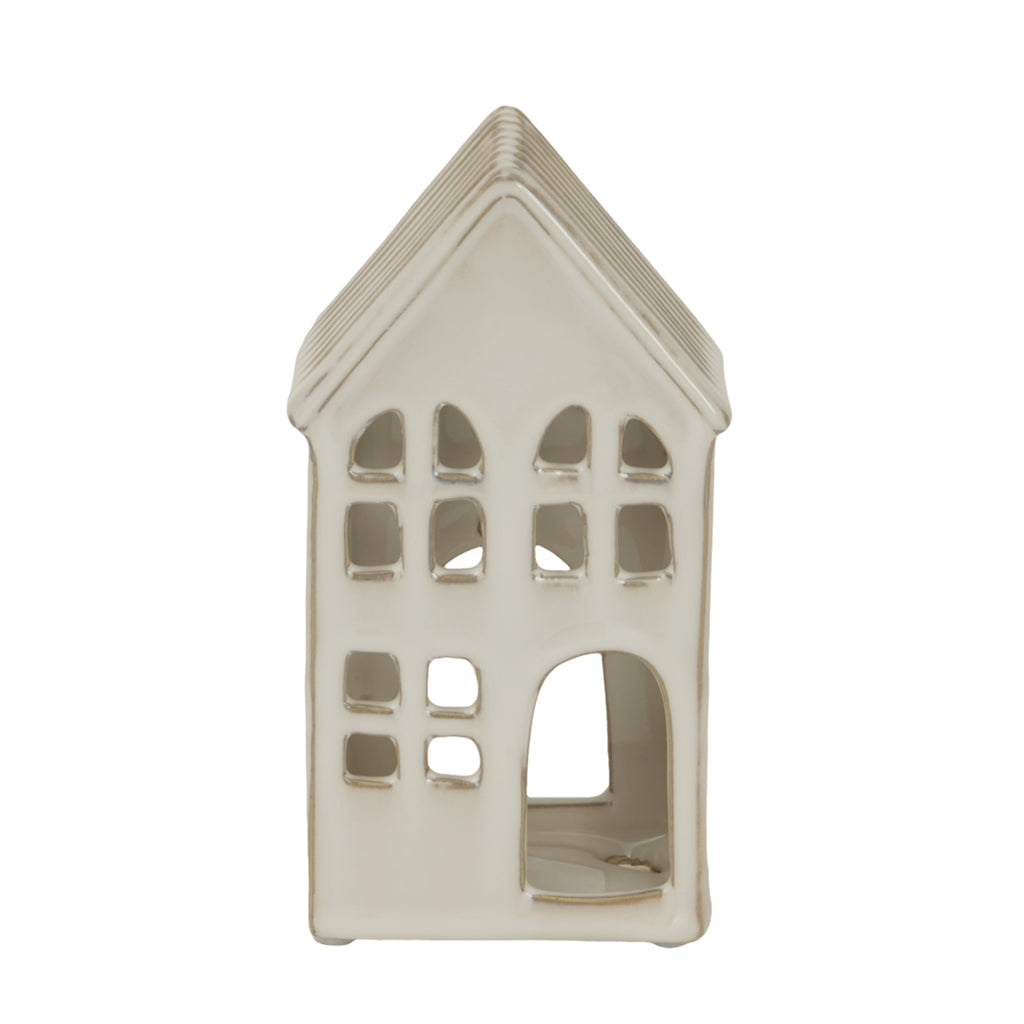 White Ceramic House Tea Light Holder - White