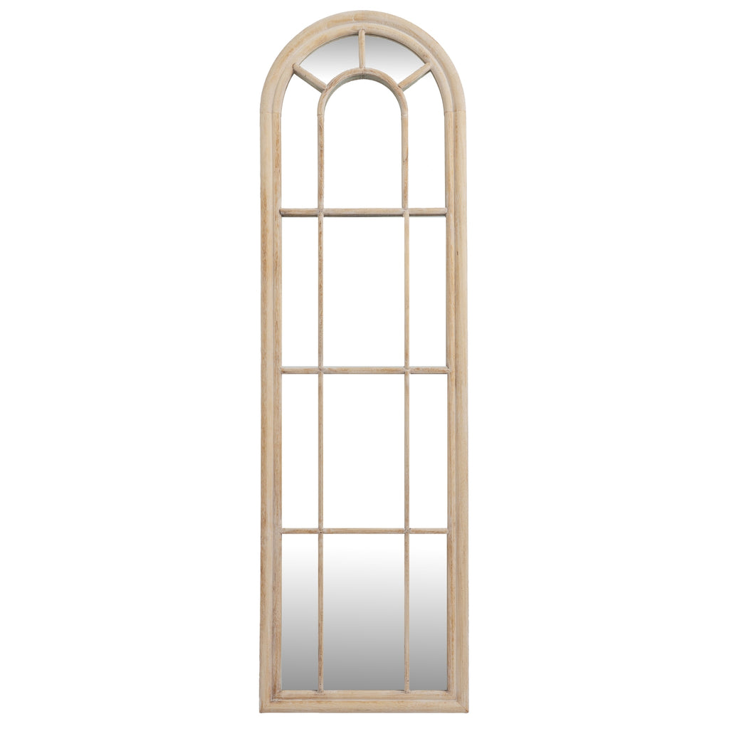 Washed Wood Tall Arched Window Mirror - Brown
