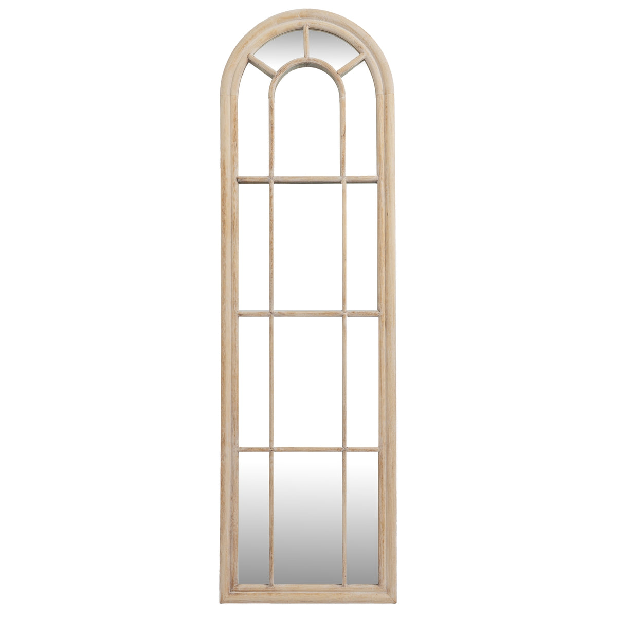 Washed Wood Arched Window Mirror