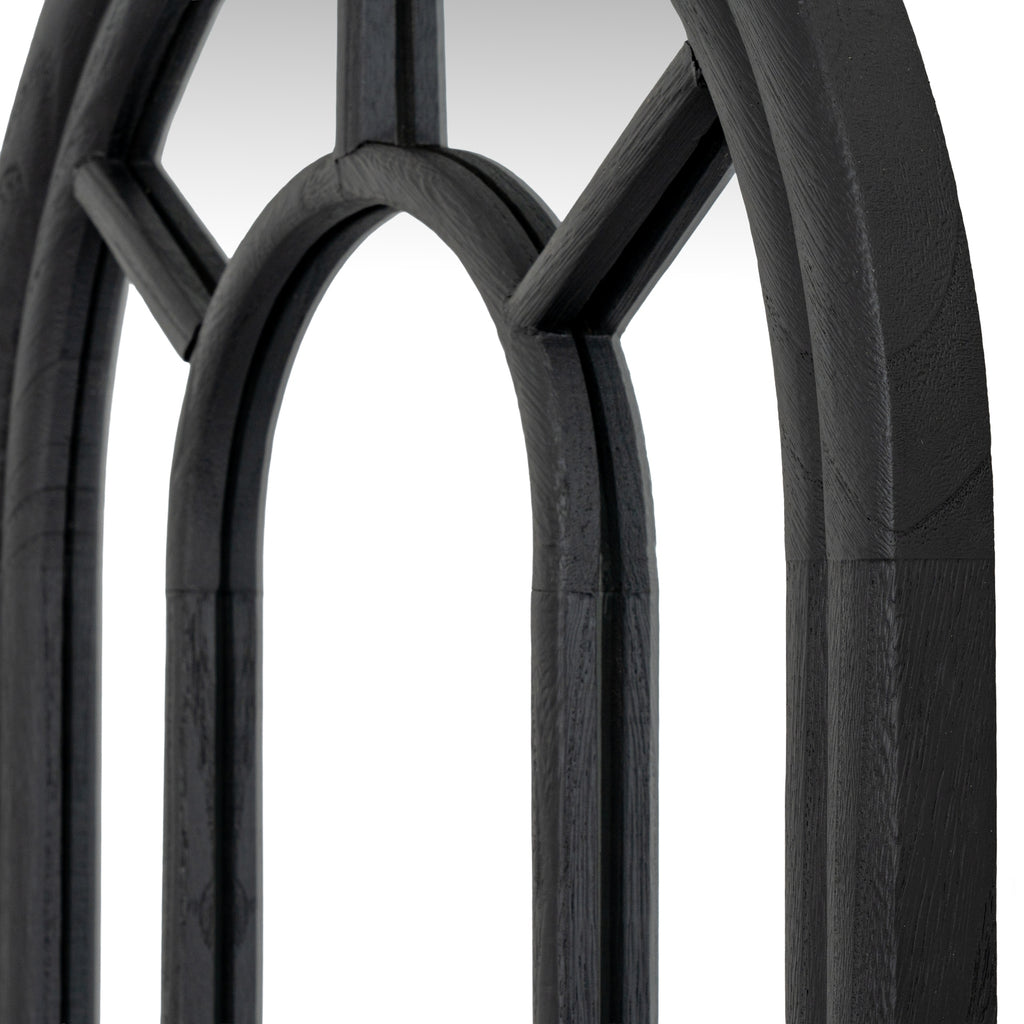 Black Wood Arched Window Mirror