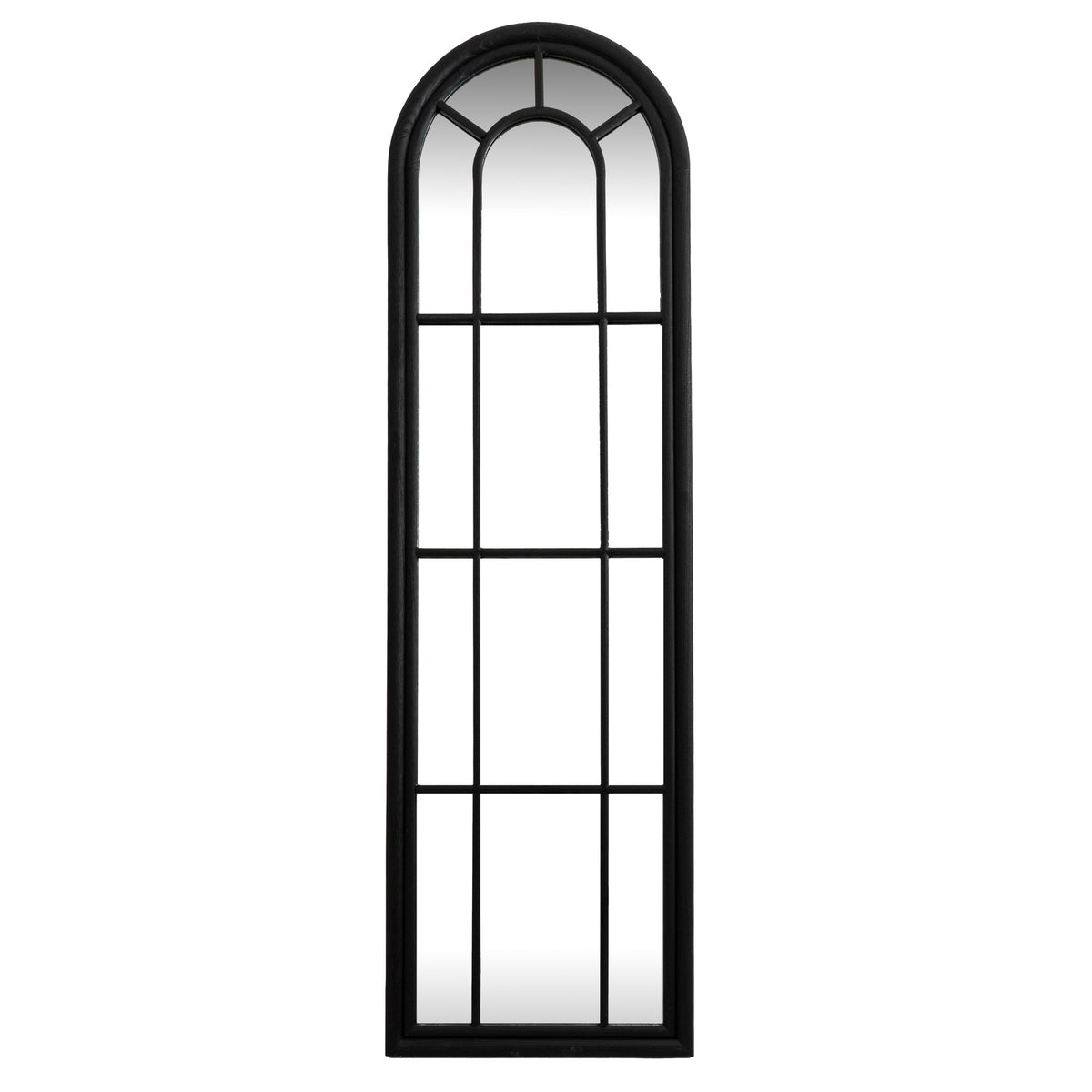 Black Wood Arched Window Mirror