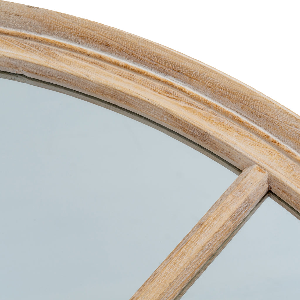 Washed Wood Round Window Mirror - Brown