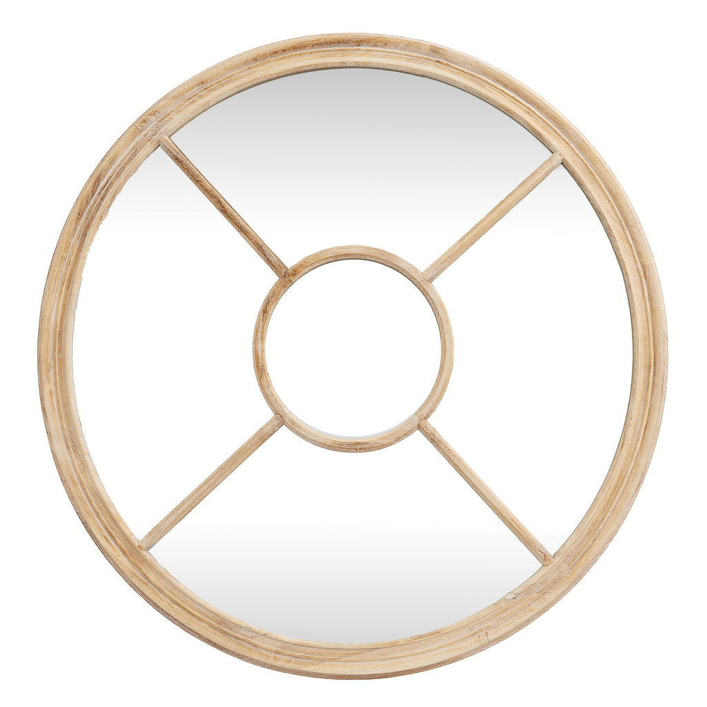 Washed Wood Round Window Mirror - Brown