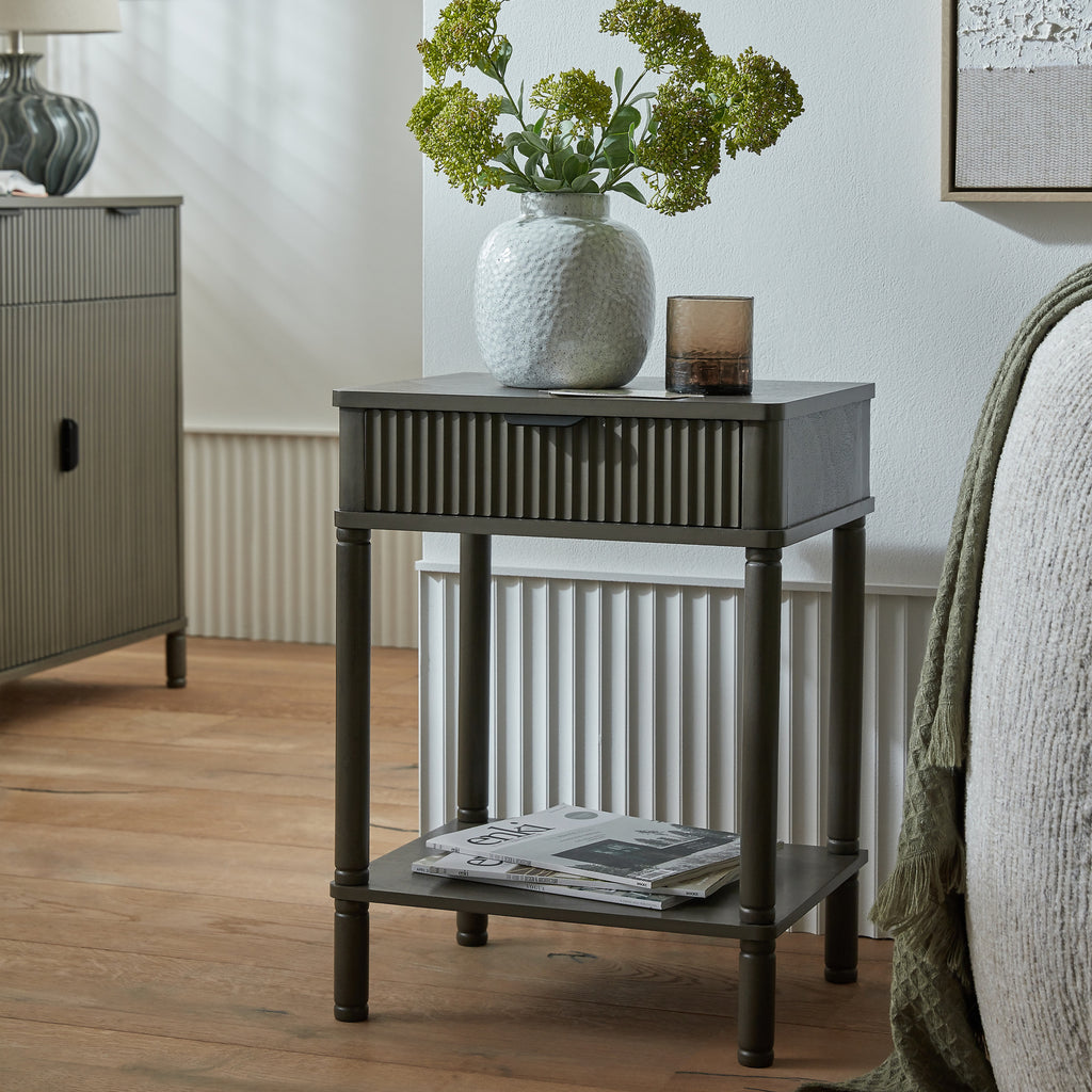 Reed Collection 1 Drawer Side Table - Grey