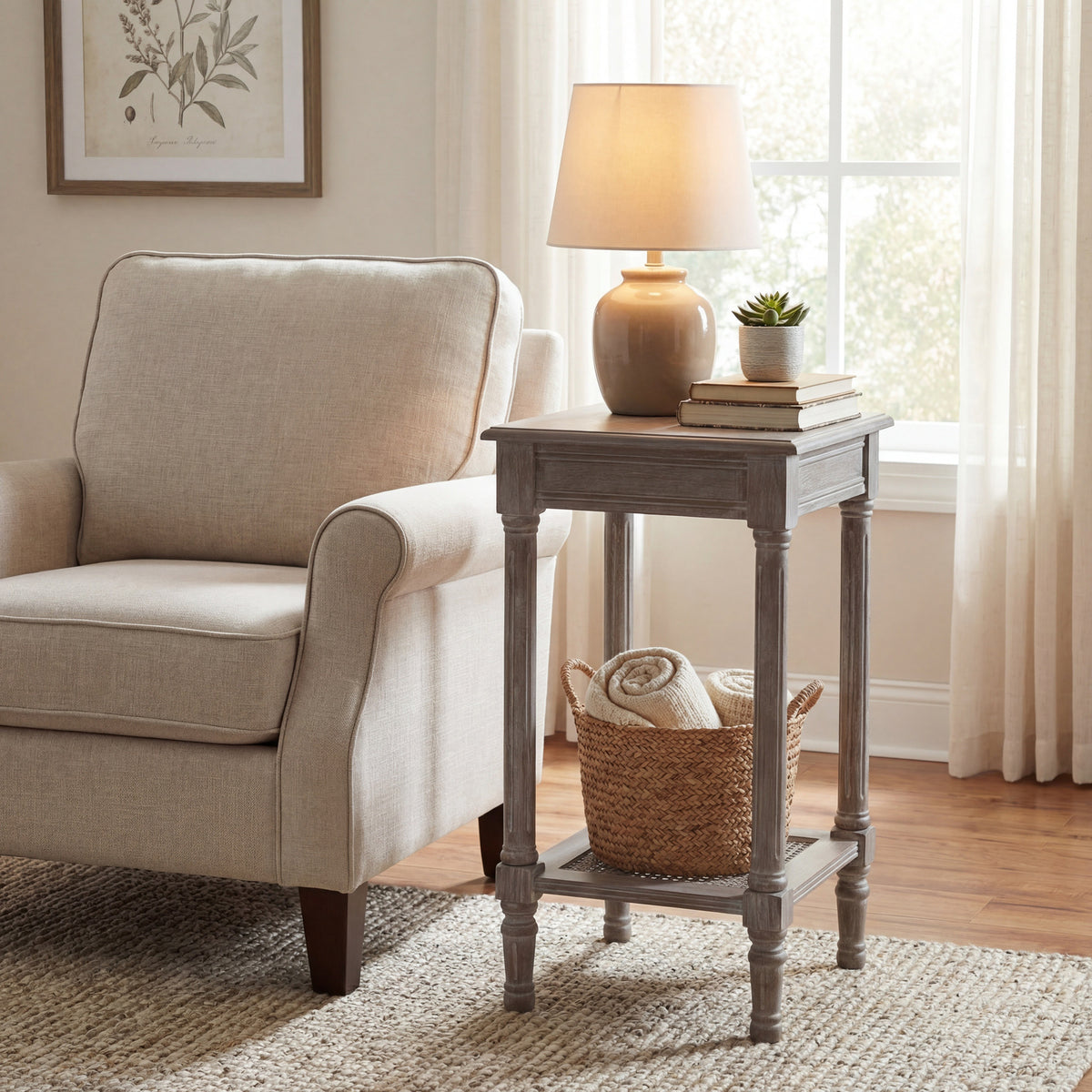 Serene Rattan Collection Small Side Table - Grey