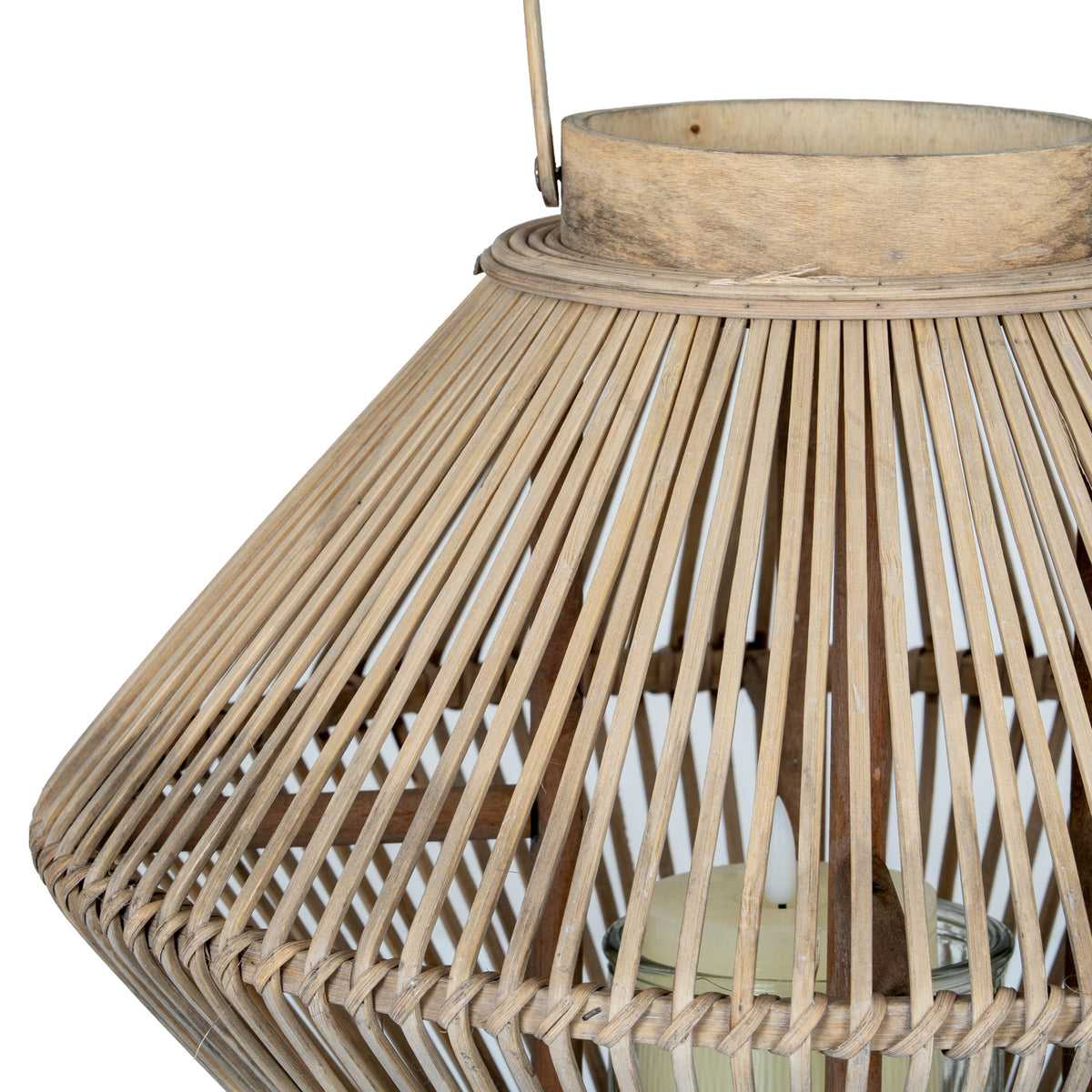 Cone Wicker Lantern with Glass Holder - Brown