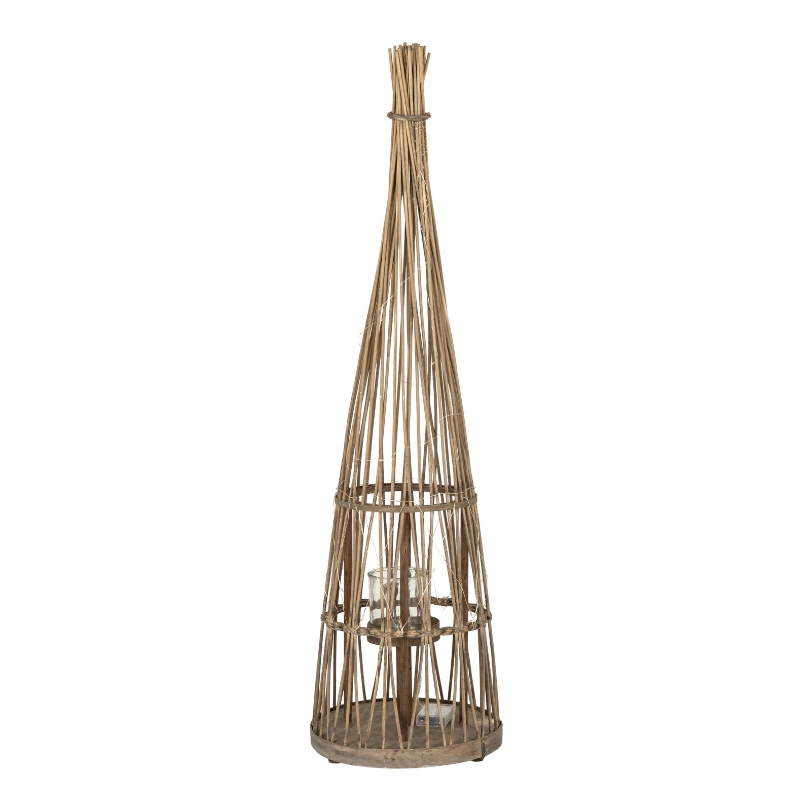 Medium Conical Wicker Lantern with Glass Holder & Led Lights