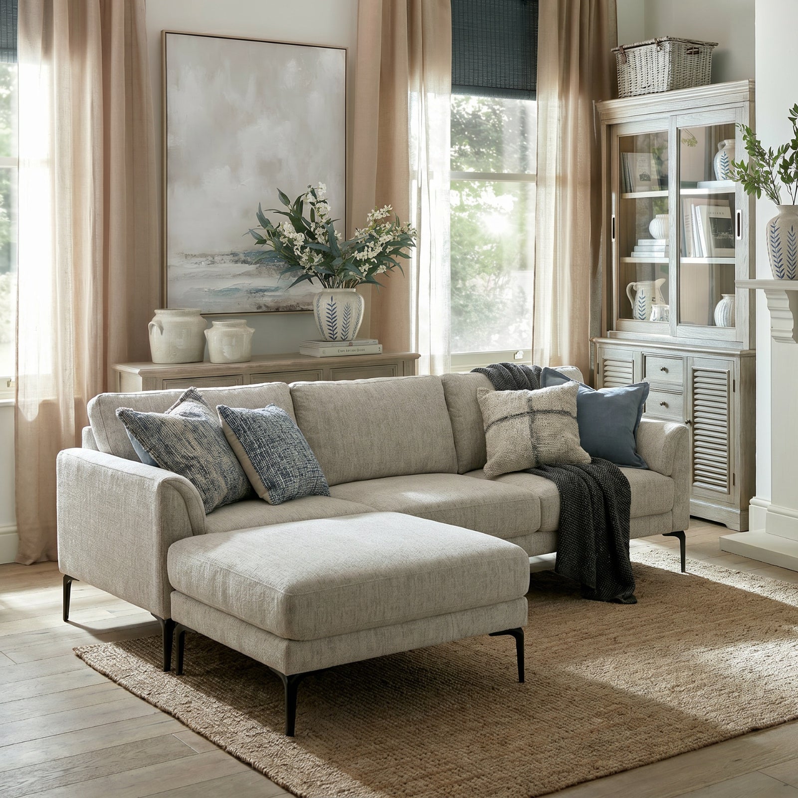 Zephra Three Seater Sofa with Footstool