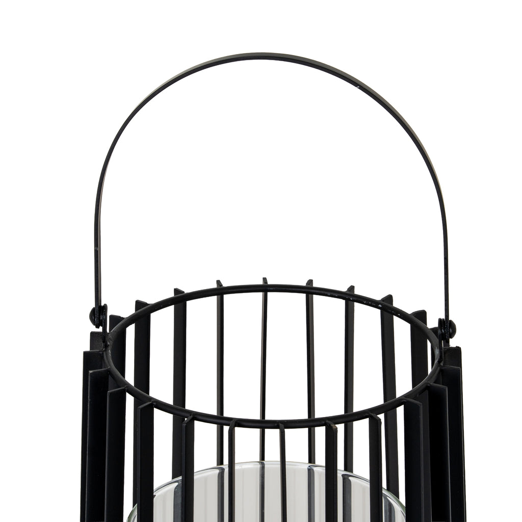 Lynk Large Lantern with Handle and Glass Candle Holder, close-up