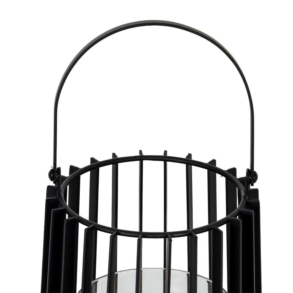 Lynk Medium Lantern with Handle and Glass Candle Holder, close-up