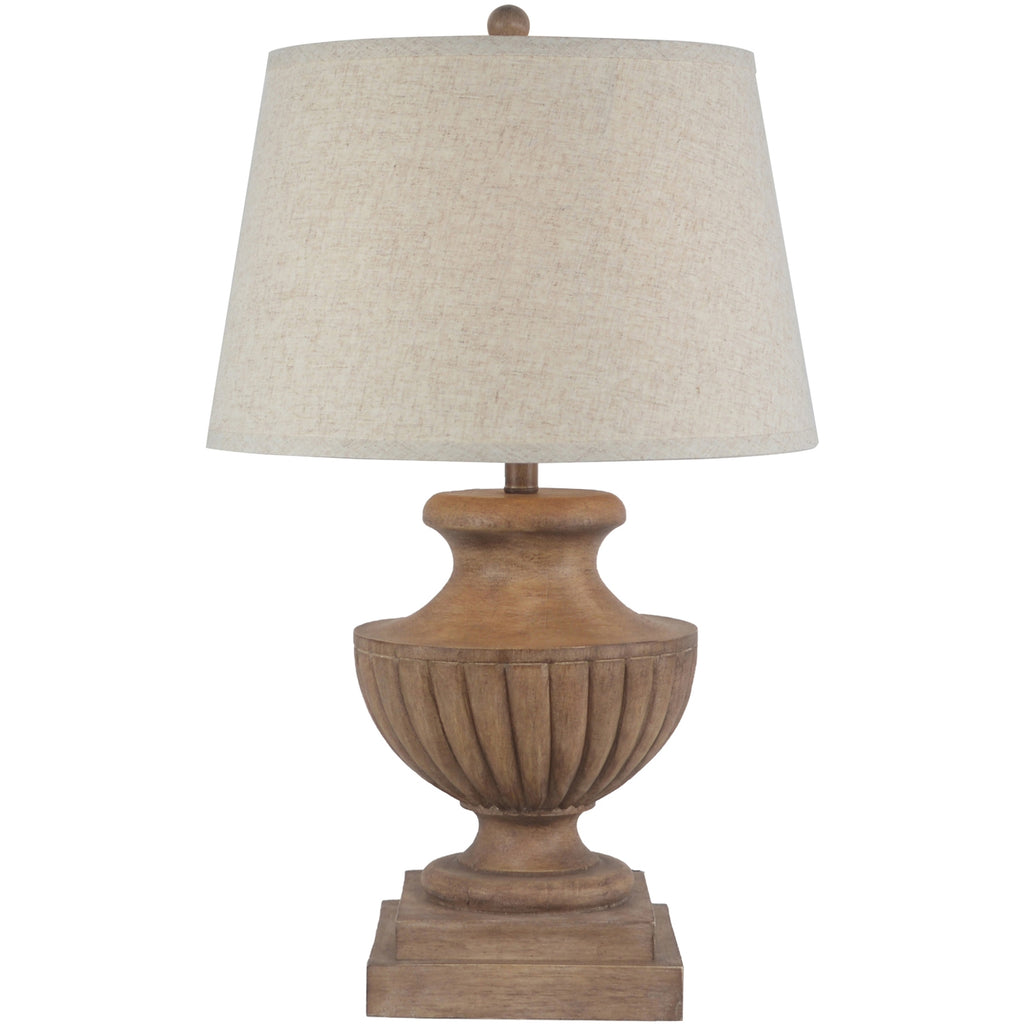 Marbelle Table Lamp with Edged Linen Shade - Brown