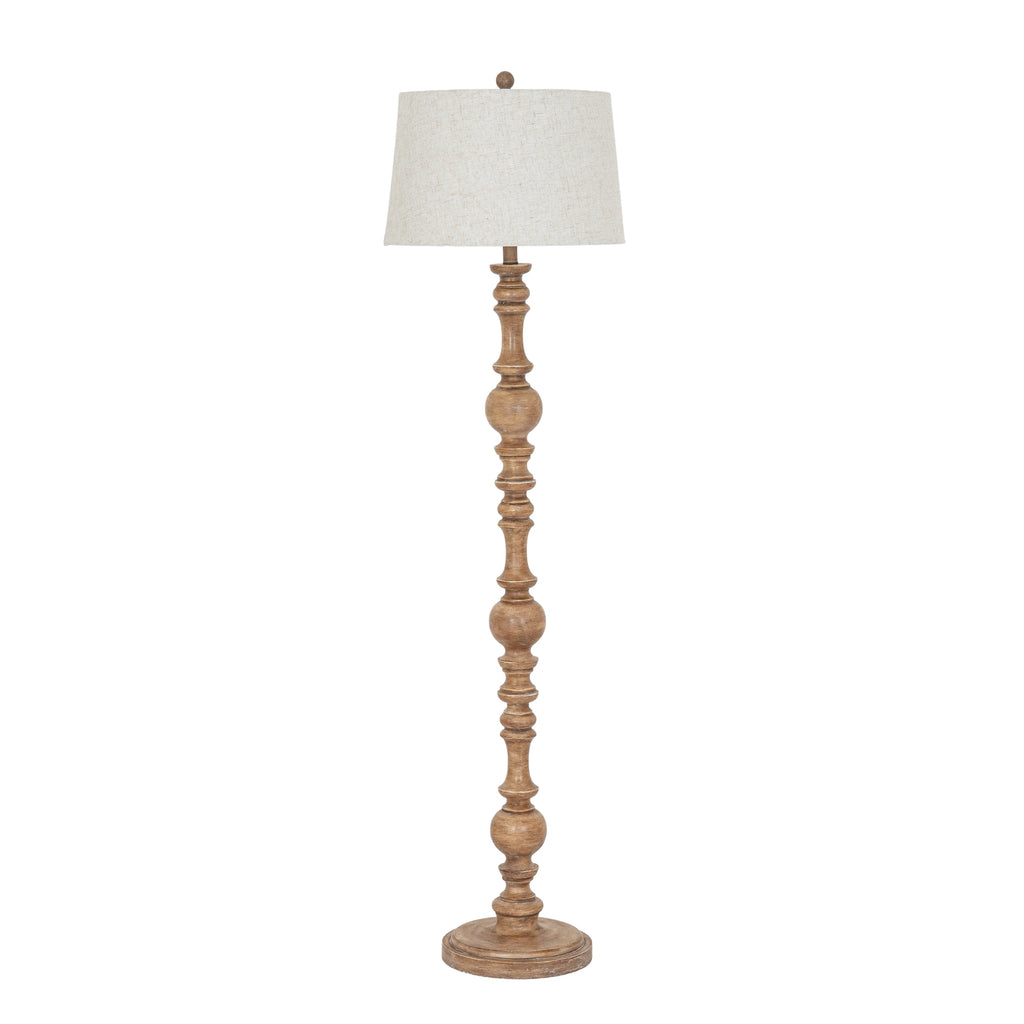 Seraphia Floor Lamp with Edged Linen Shade - Brown