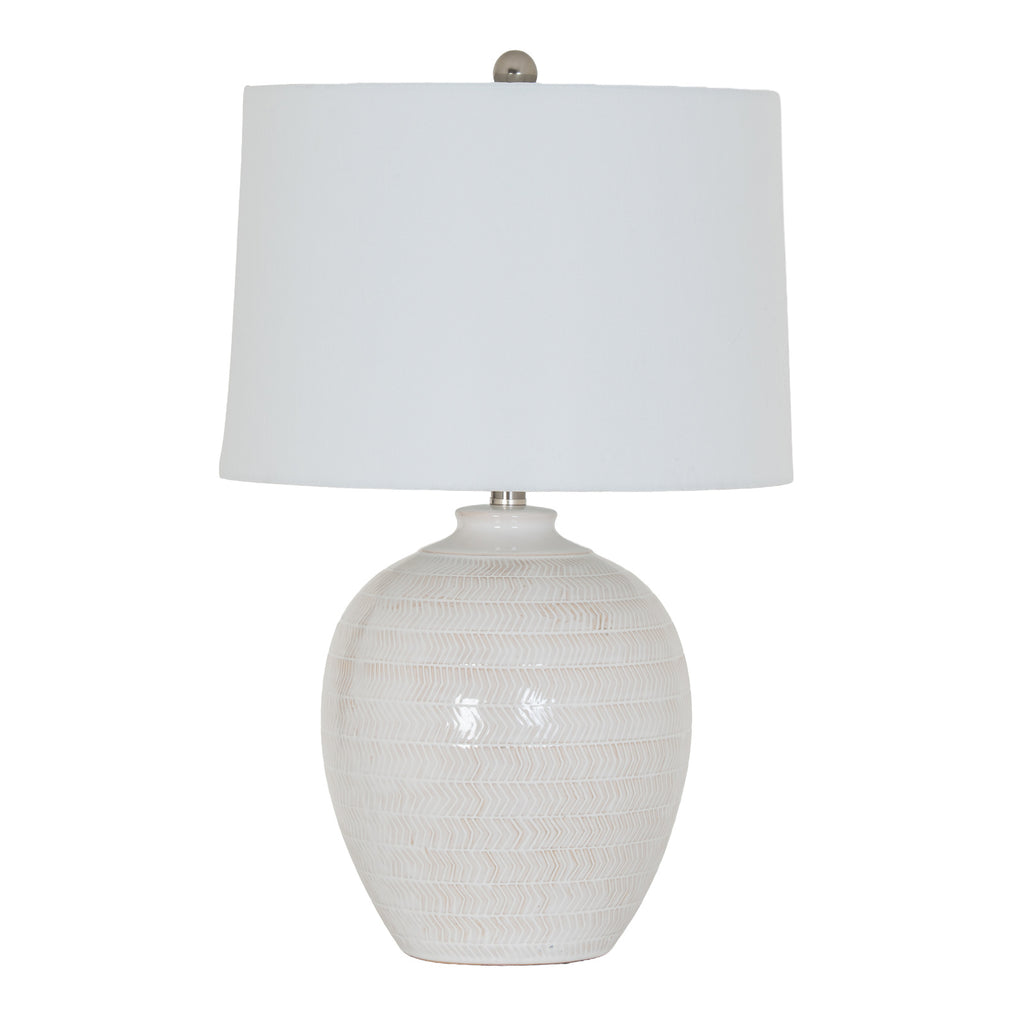 Chevronne Ceramic Table Lamp with Linen Shade - White