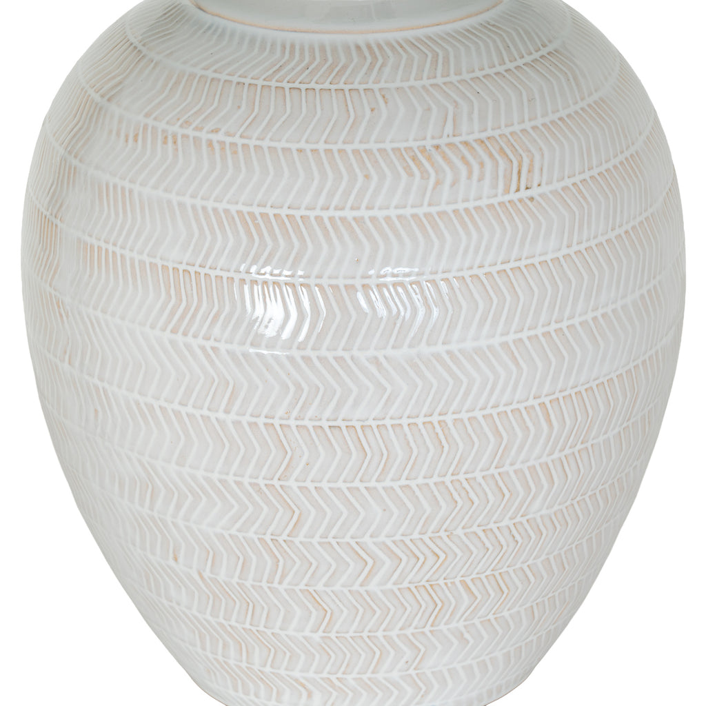 Chevronne Ceramic Table Lamp with Linen Shade - White