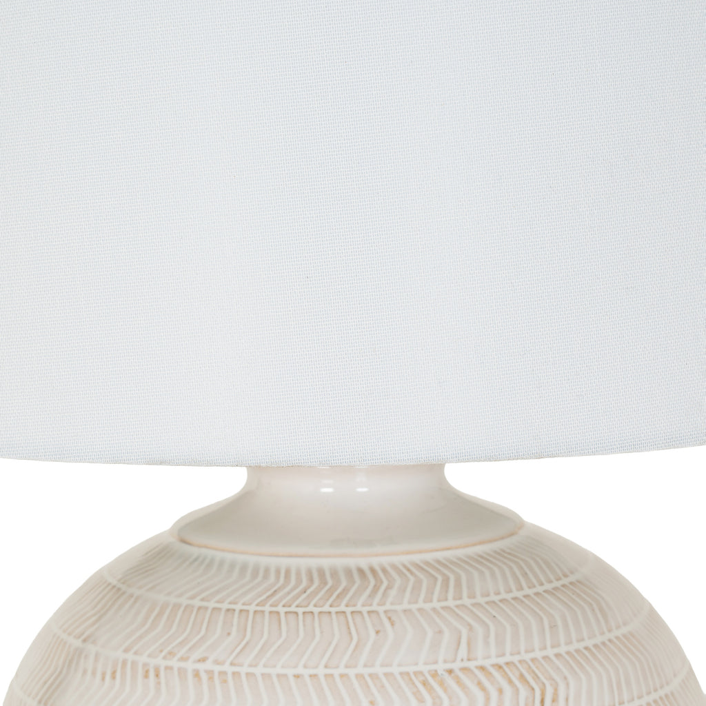 Chevronne Ceramic Table Lamp with Linen Shade - White