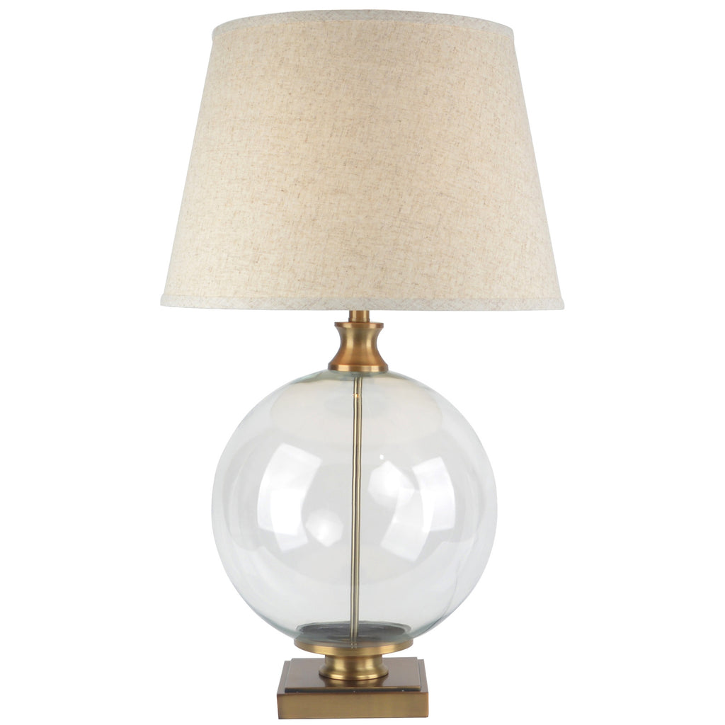 Lunel Glass Orb Table Lamp with Edged Linen Shade | Interior Gems