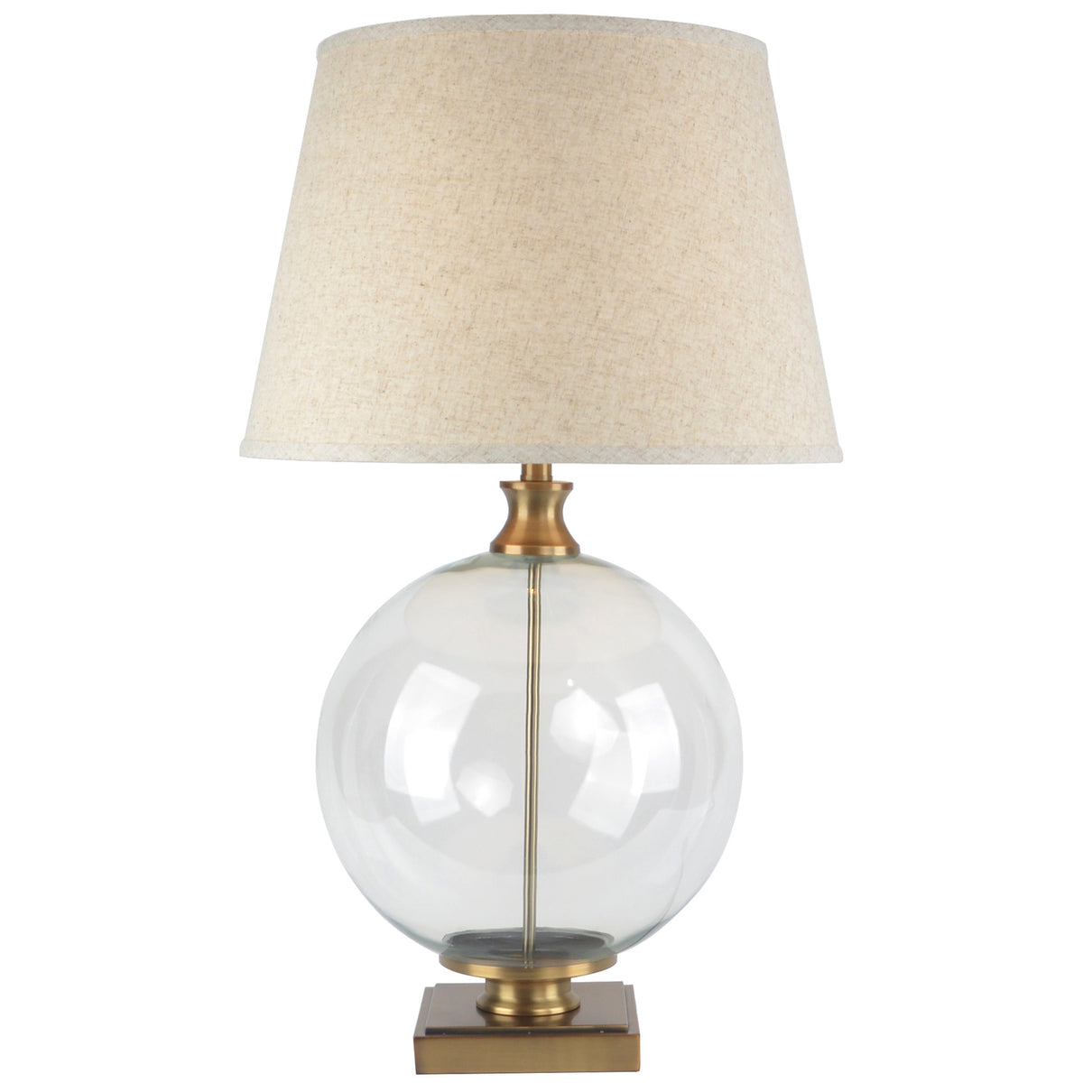 Lunel Glass Orb Table Lamp with Edged Linen Shade - Brass