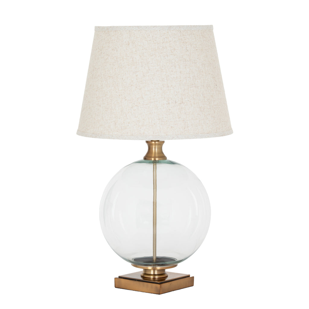 Lunel Glass Orb Table Lamp with Edged Linen Shade - Brass