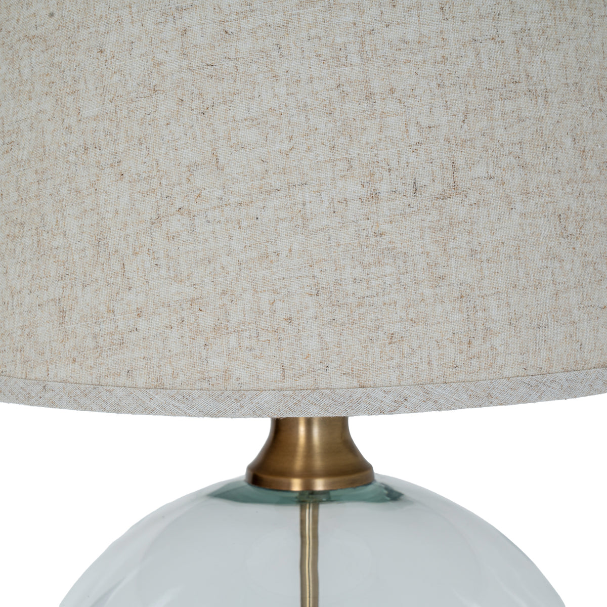 Lunel Glass Orb Table Lamp with Edged Linen Shade - Brass
