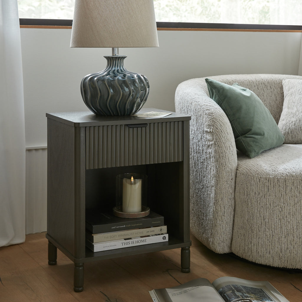 Veyla Ceramic Table Lamp with Linen Shade - Black