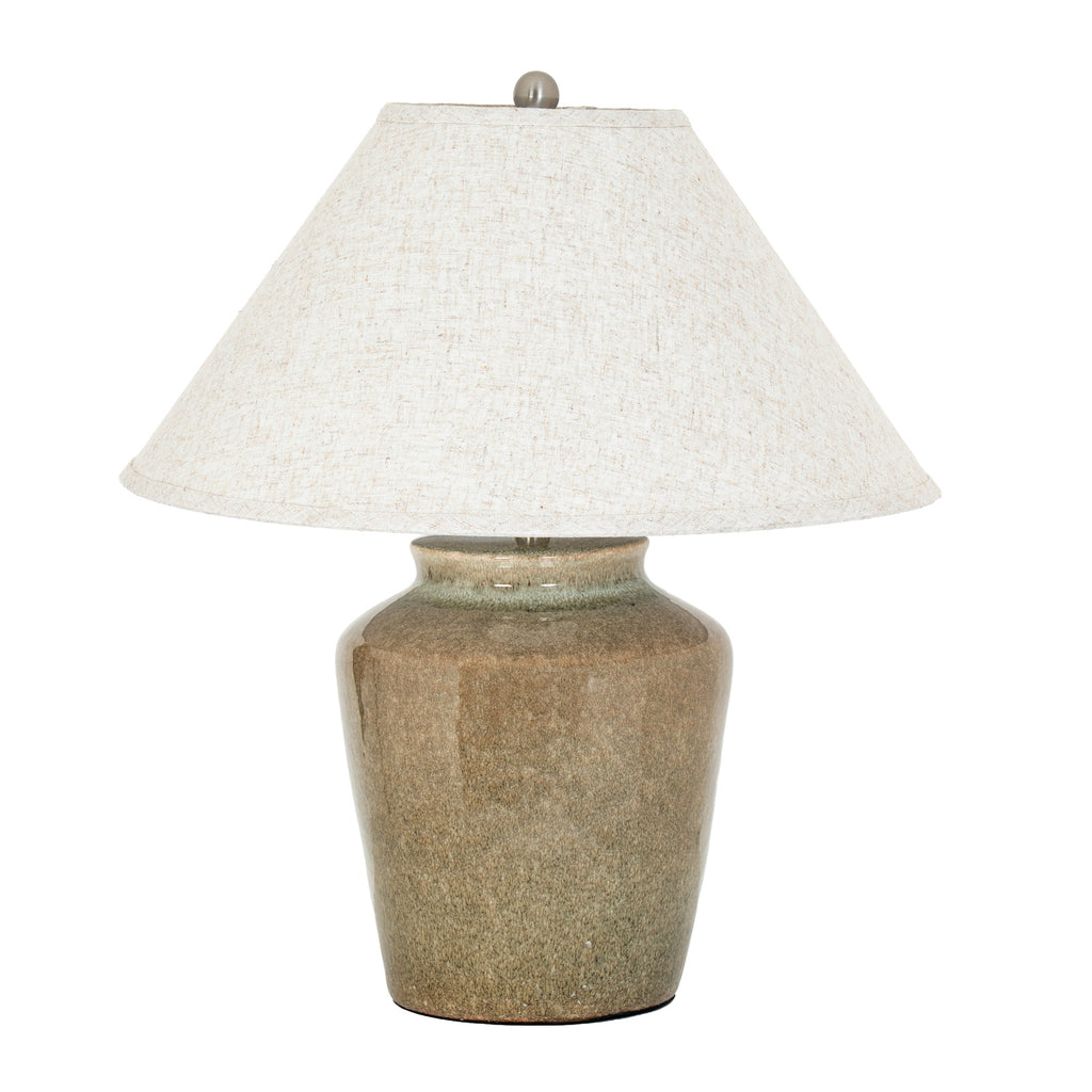 Mottura Ceramic Table Lamp with Edged Linen Shade - Green