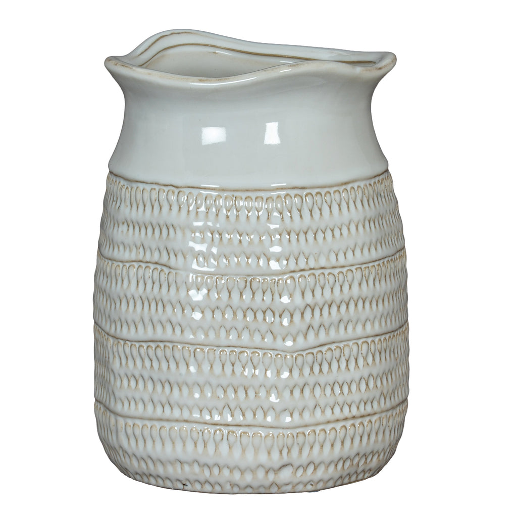 Tava Cylinder Hewn Vase - White
