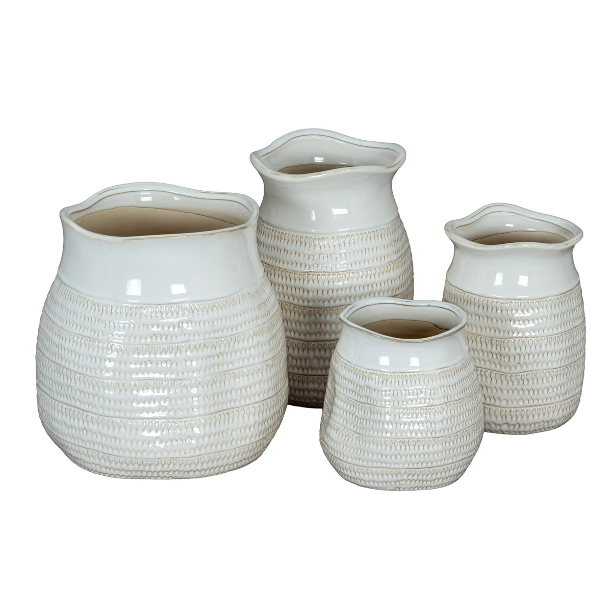 Tava Wide Hewn Vase - White