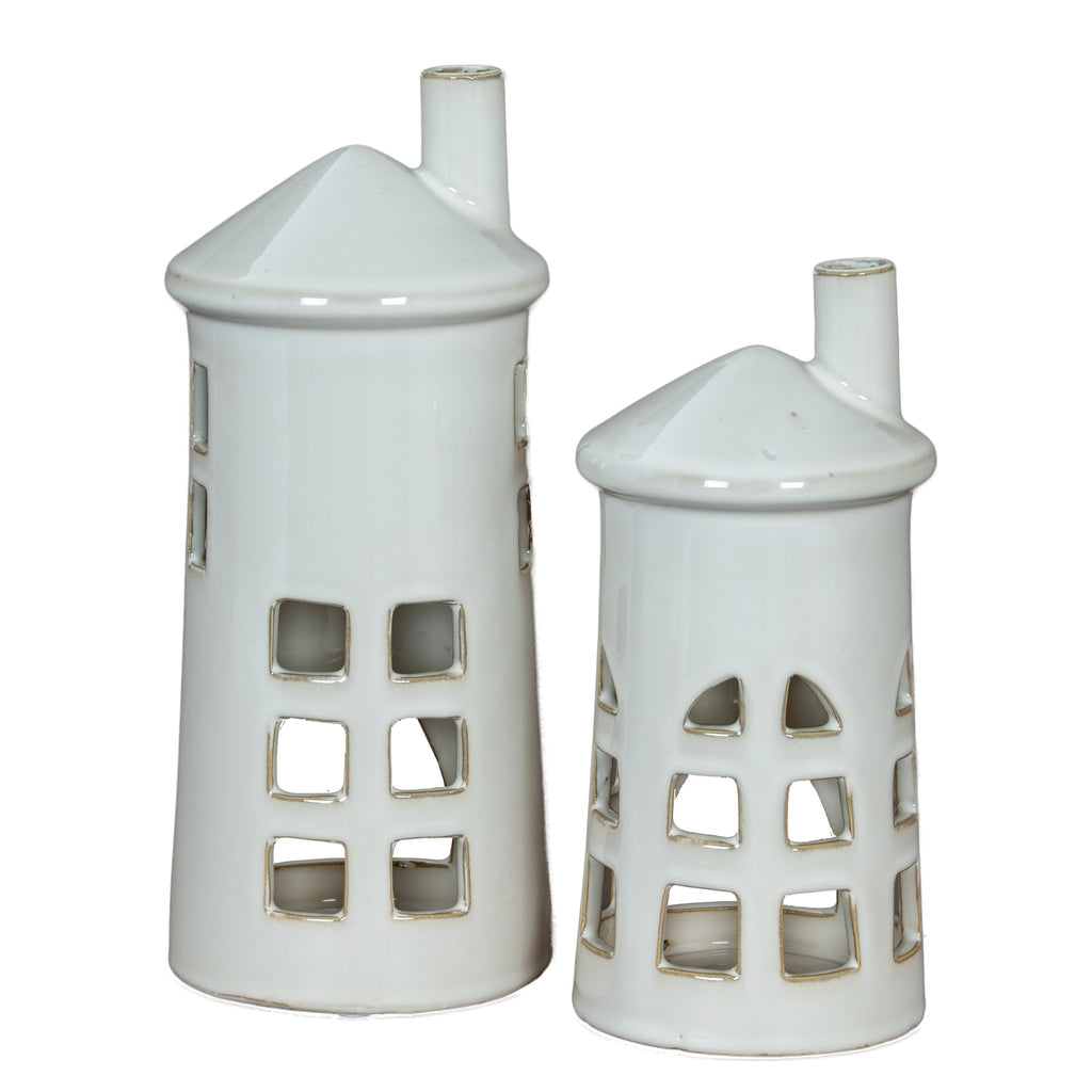 Rhea Medium Lighthouse Tealight Holder - White