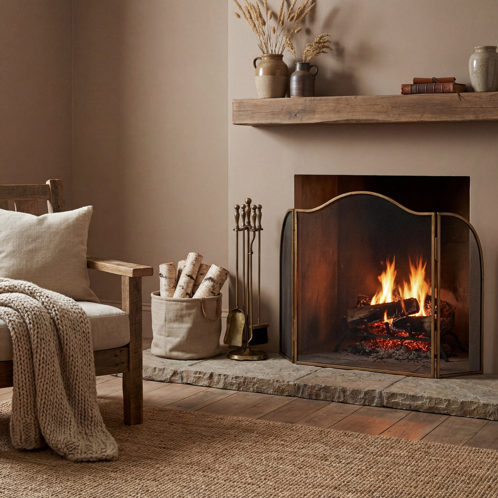 Antiqued Brass Large Fire Screen - Brass