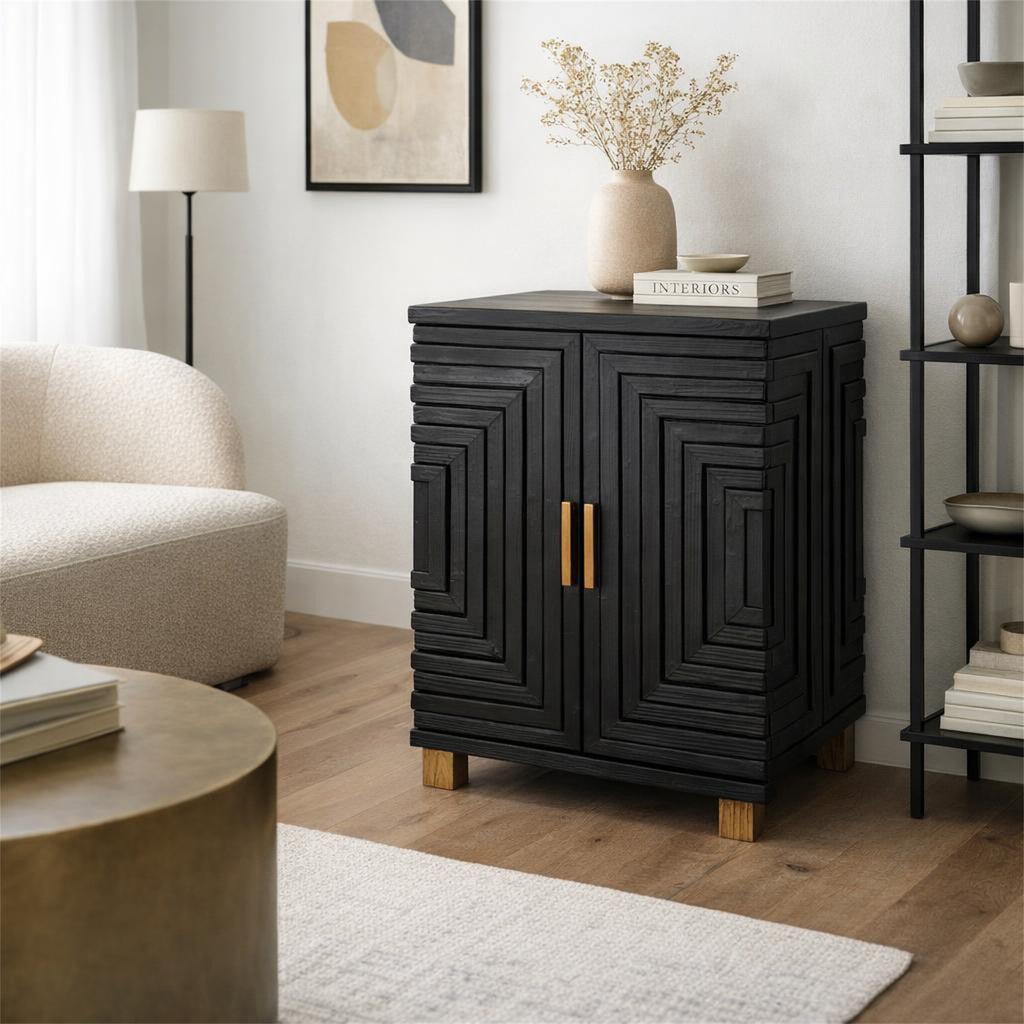 Lennox Black 2 Door Side Cupboard - Black