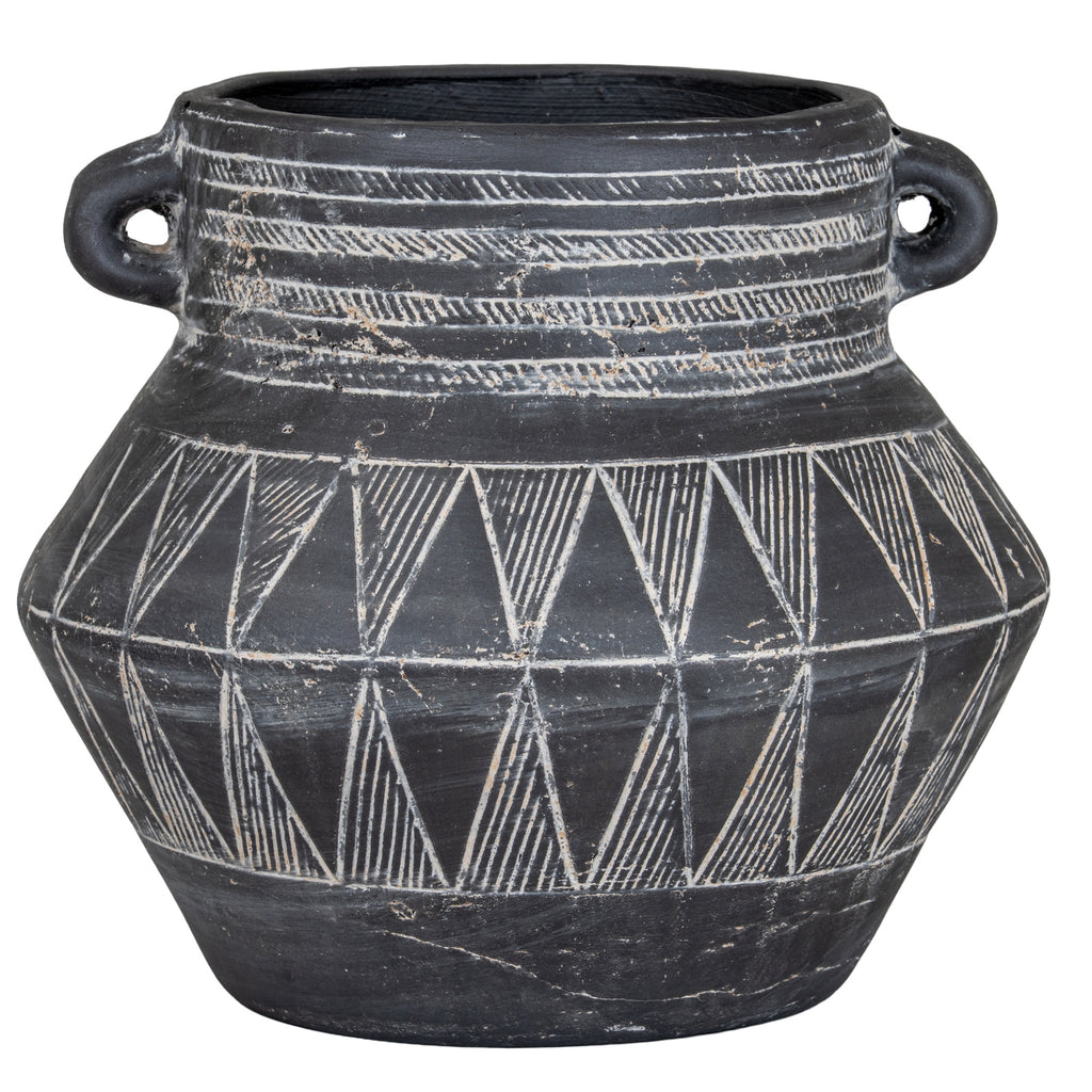 Etched Collection Tall Pot with Handle - Black