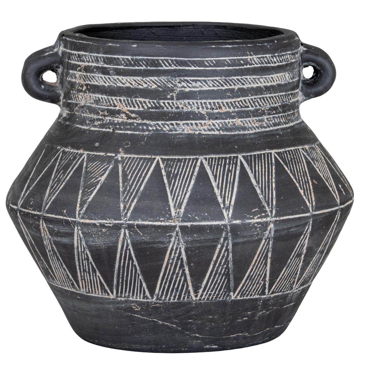Etched Collection Tall Pot with Handle - Black