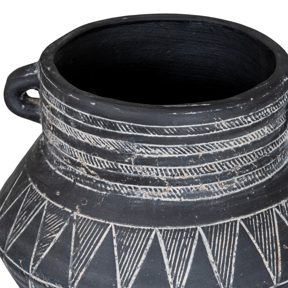 Etched Collection Tall Pot with Handle - Black