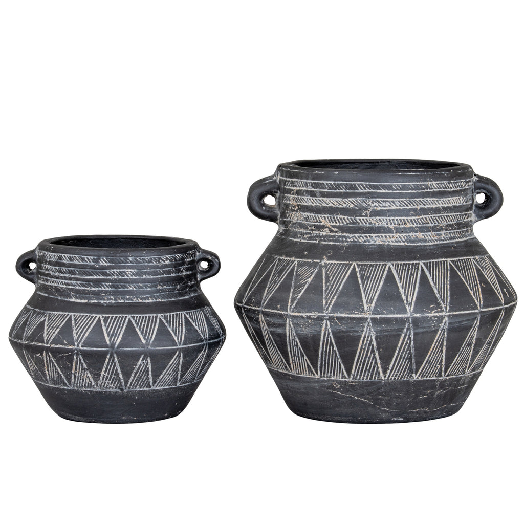 Etched Collection Tall Pot with Handle - Black