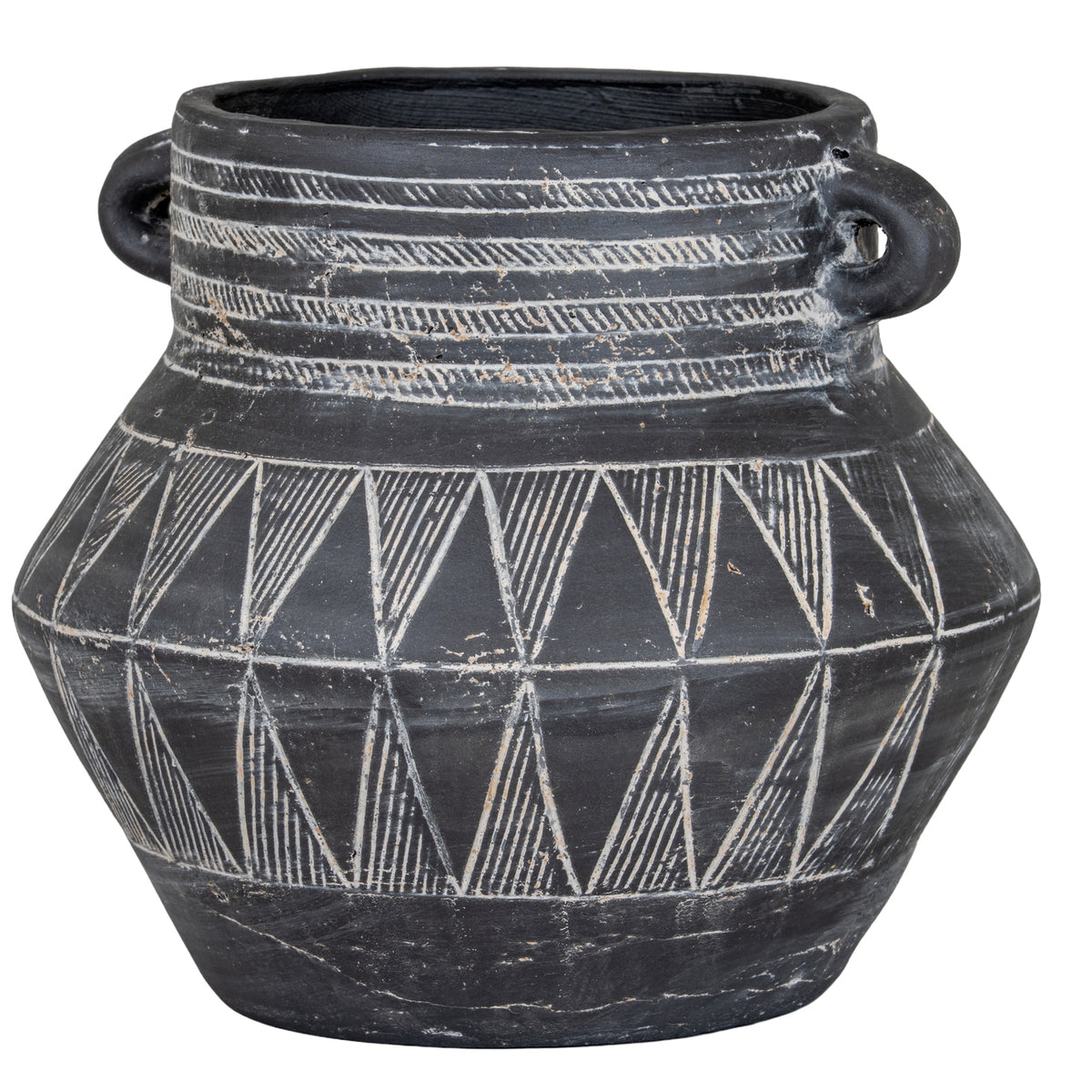 Etched Collection Tall Pot with Handle - Black