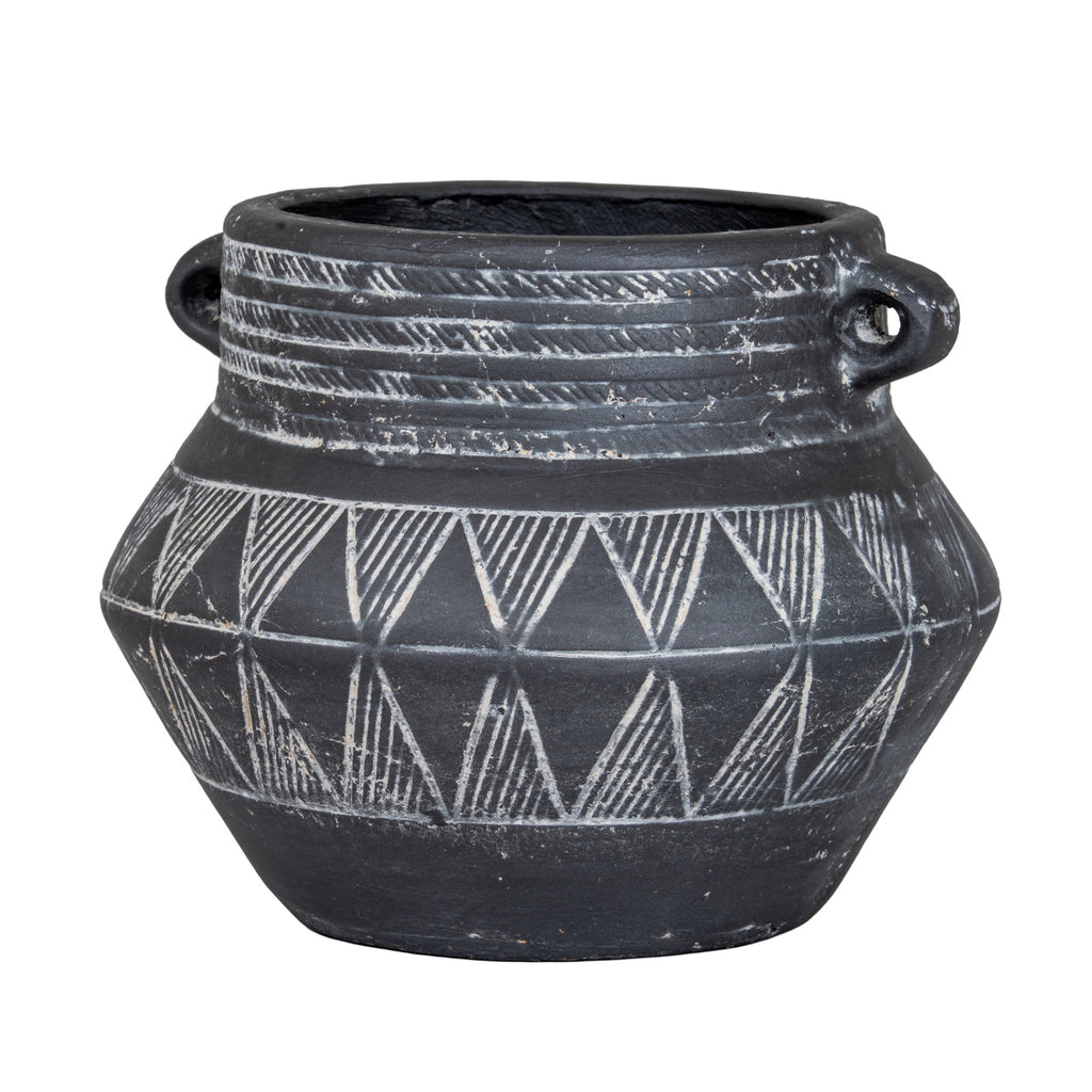 Etched Collection Pot with Handle - Black