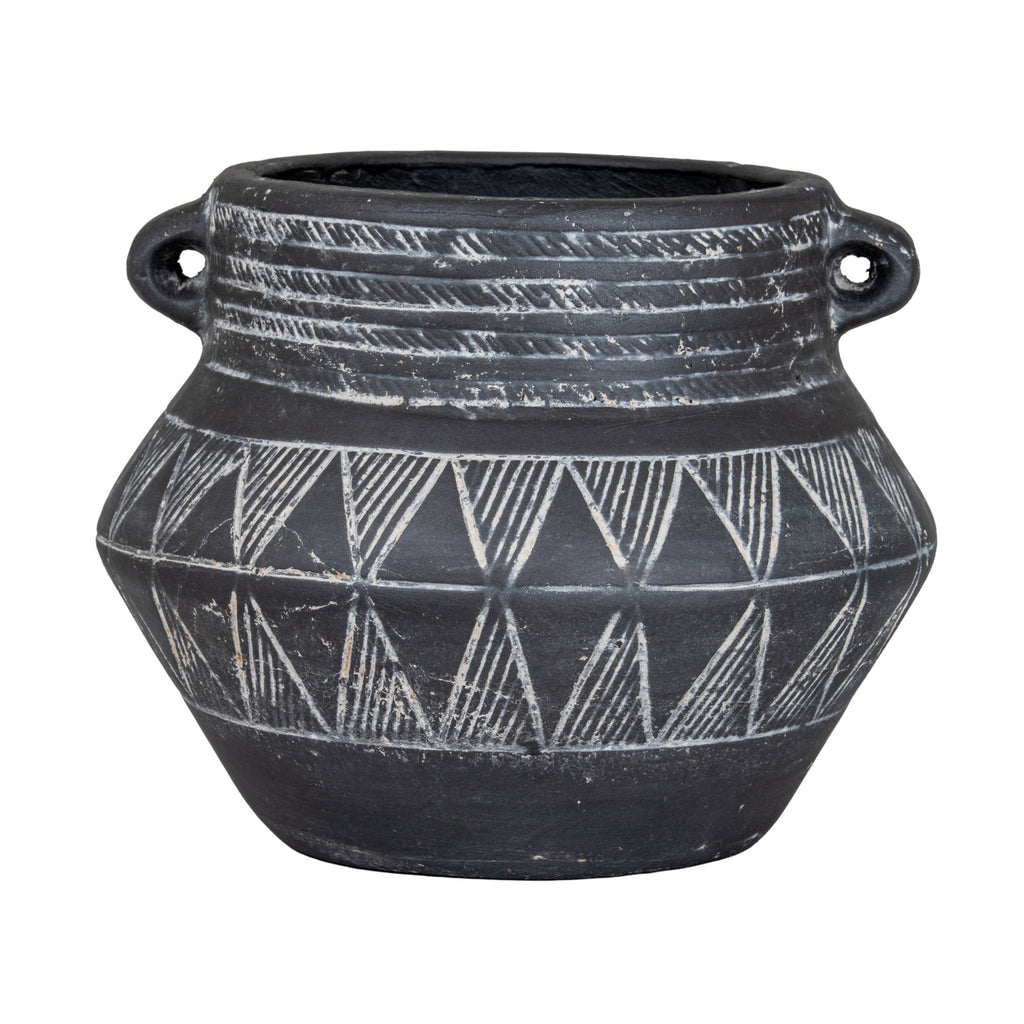 Etched Collection Pot with Handle - Black