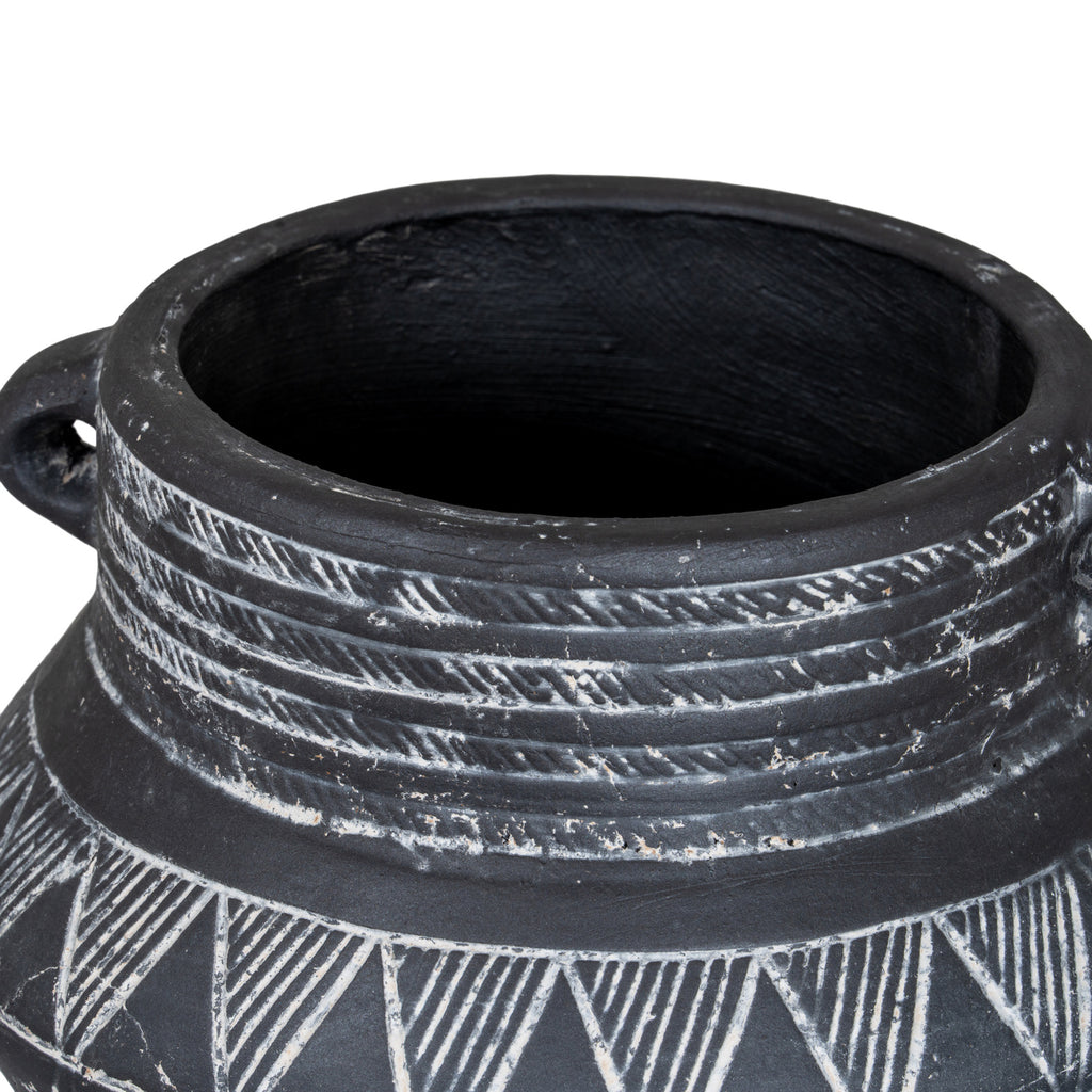 Etched Collection Pot with Handle - Black