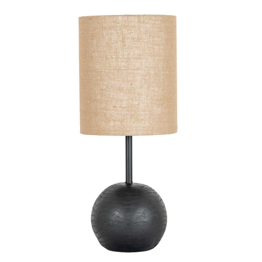 Black Cannon Table Lamp with Hessian Shade - Black