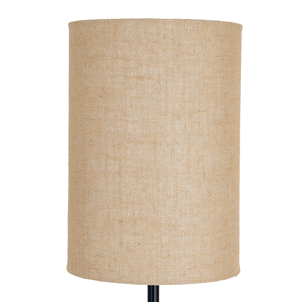 Black Cannon Floor Lamp with Hessian Shade - Black