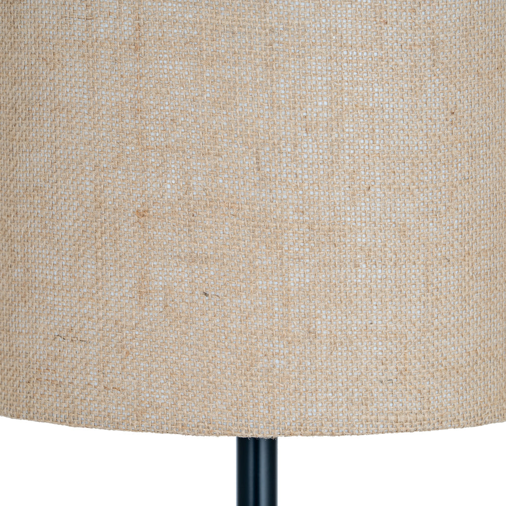 Black Cannon Floor Lamp with Hessian Shade - Black